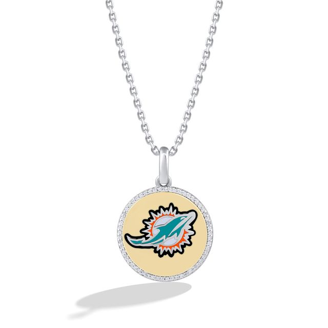 Kay True Fans Miami Dolphins 1/10 CT. T.W. Diamond Enamel Disc Necklace in  Sterling Silver and 10K Yellow Gold