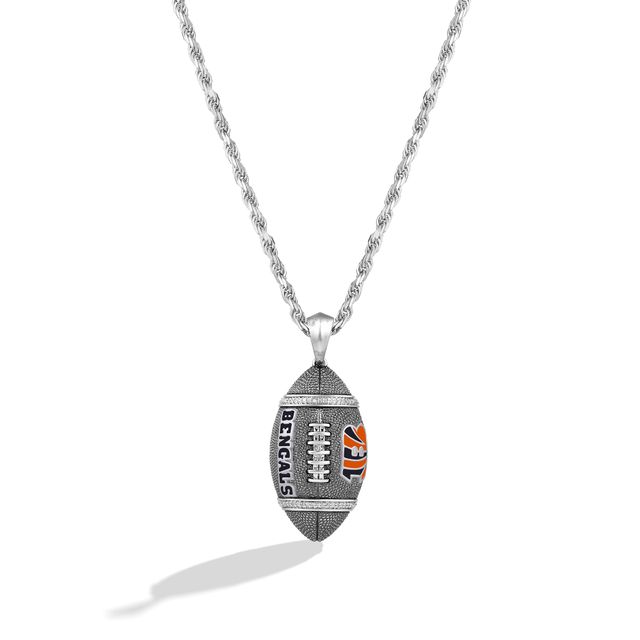 True Fans Cincinnati Bengals 1/20 CT. T.W. Diamond Vertical Football Necklace in Sterling Silver