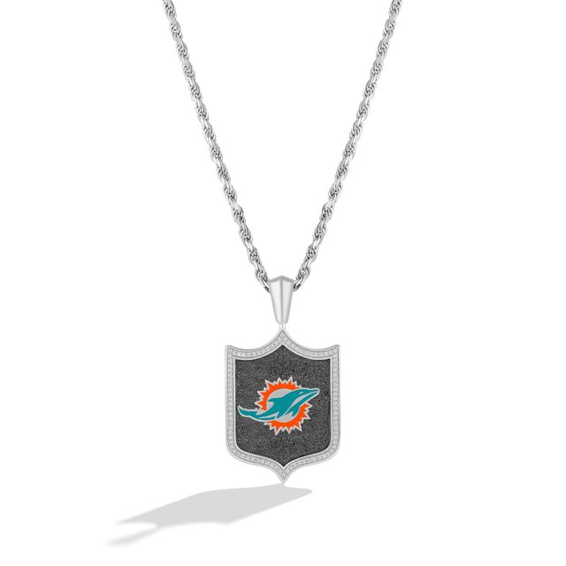 True Fans Miami Dolphins 1/5 CT. T.W. Diamond and Enamel Reversible Shield Necklace in Sterling Silver