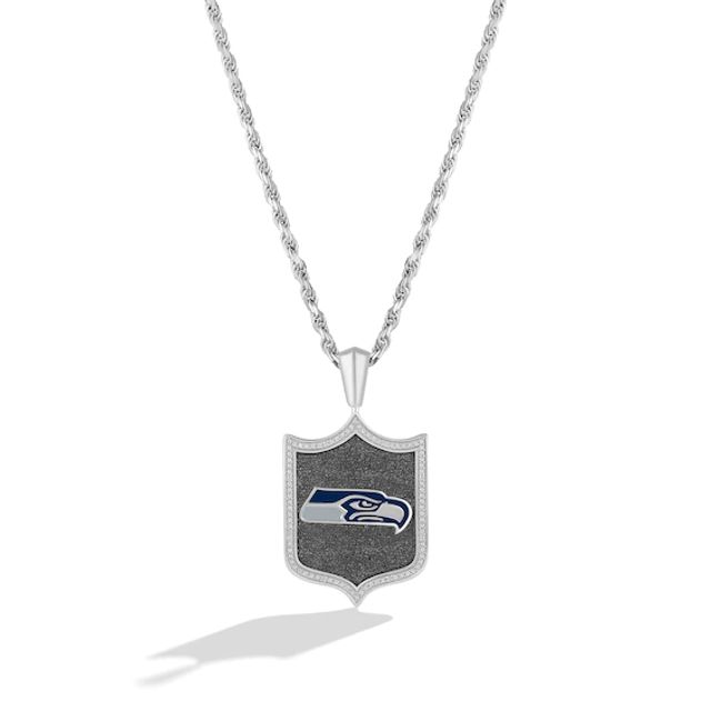 True Fans Seattle Seahawks 1/5 CT. T.W. Diamond and Enamel Reversible Shield Necklace in Sterling Silver