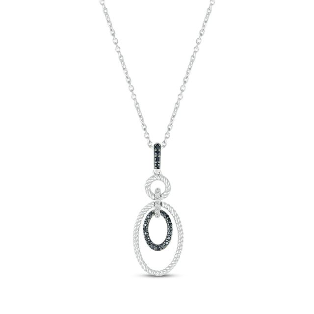 Round-Cut Black & White Diamond Oval Link Necklace 1/4 ct tw Sterling Silver 18"