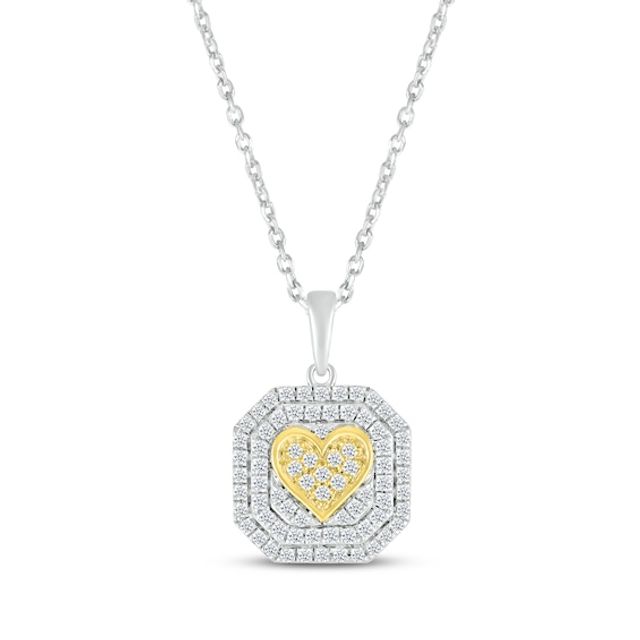 Round-Cut Multi-Diamond Center Heart Necklace 1/3 ct tw 10K Yellow Gold & Sterling Silver 18“