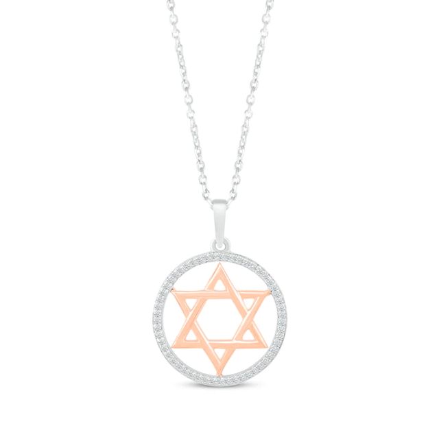 Round-Cut Diamond Star of David Necklace 1/10 ct tw Sterling Silver & 10K Rose Gold 18“