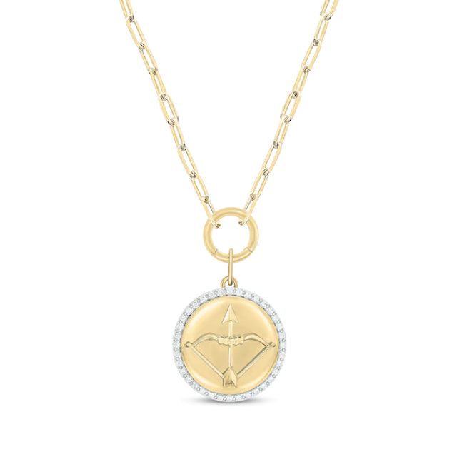 Round-Cut Diamond Archer Disc Paperclip Chain Y-Drop Necklace 1/4 ct tw 10K Yellow Gold 18”