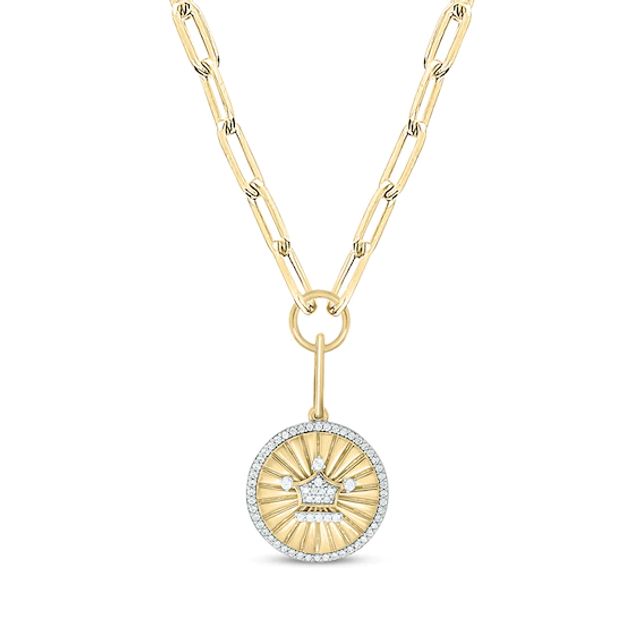 Round-Cut Diamond Crown Disc Paperclip Chain Y-Drop Necklace 1/3 ct tw 10K Yellow Gold 18”