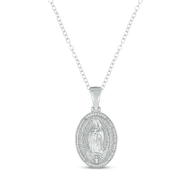 Round-Cut Diamond Our Lady of Guadalupe Oval Necklace 1/4 ct tw Sterling Silver 18"