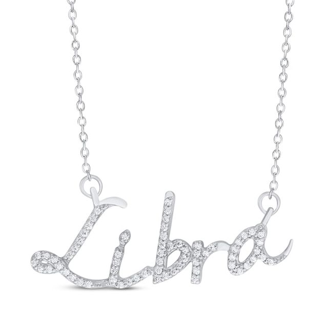 Round-Cut Diamond "Libra" Zodiac Necklace 1/5 ct tw Sterling Silver 18"