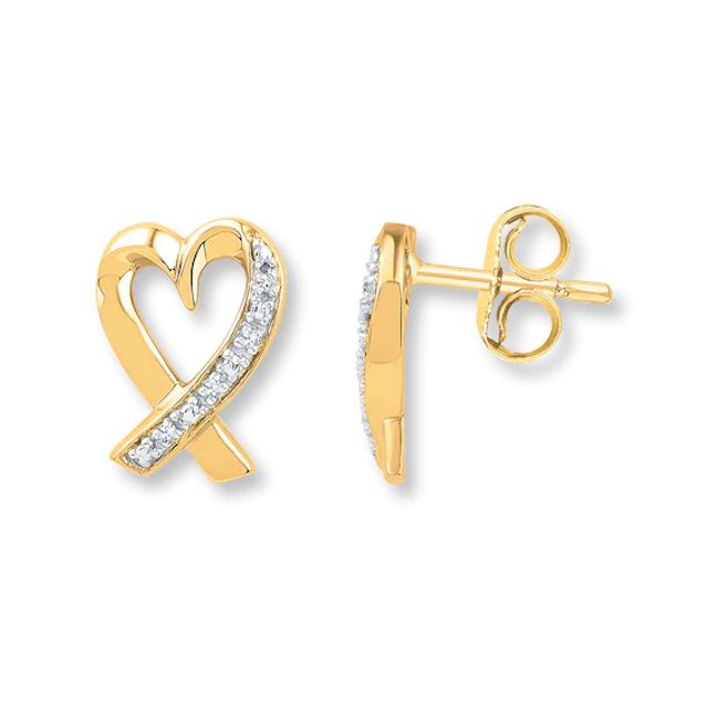 Heart Earrings Diamond Accents 10K Yellow Gold