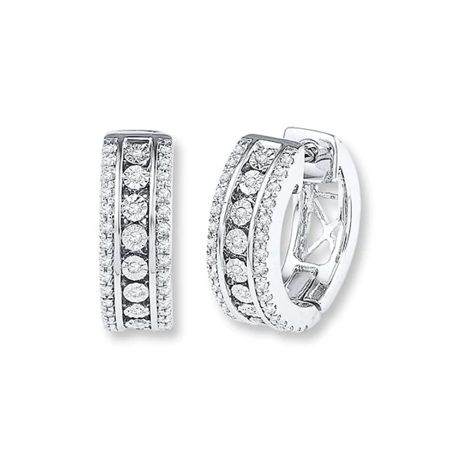 Diamond Hoop Earrings 1/3 ct tw Round-cut Sterling Silver