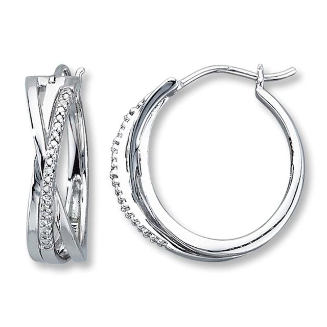 Hoop Earrings Diamond Accents Sterling Silver