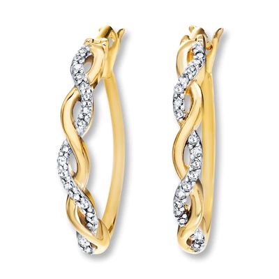 Hoop Earrings 1/10 ct tw Diamonds 10K Yellow Gold