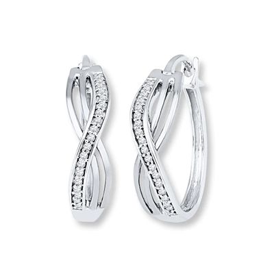 Diamond Hoop Earrings 1/10 ct tw Round-cut Sterling Silver