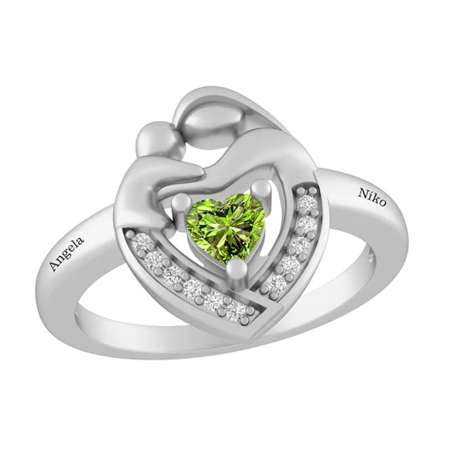 Mother & Child Heart-Shaped Birthstone Ring
