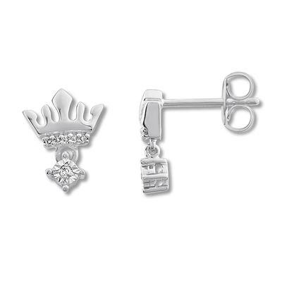 Diamond Crown Earrings Sterling Silver