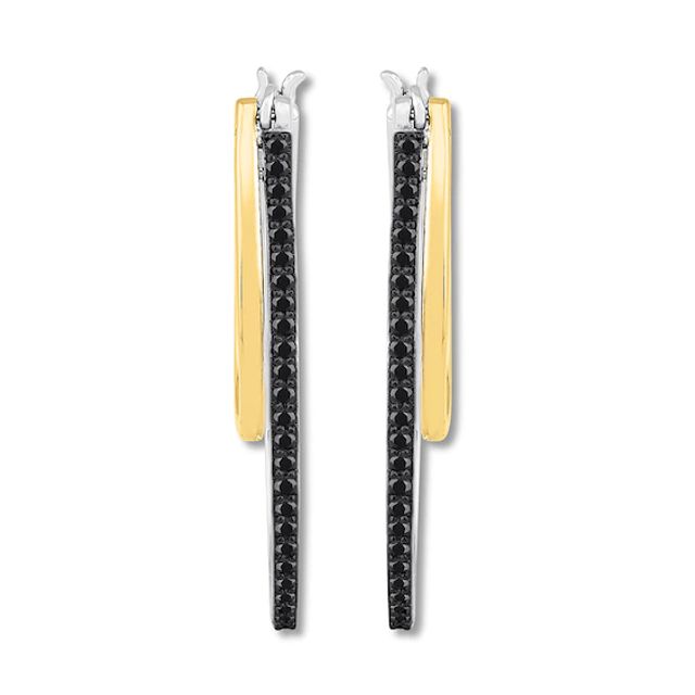Kay Black Diamond Hoop Earrings 1/3 ct tw Sterling Silver/10K Gold