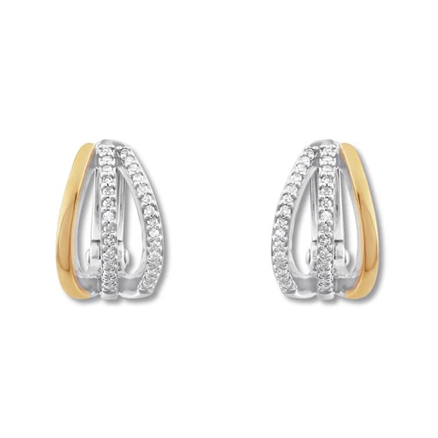 Diamond Huggie Hoop Earrings 1/10 cttw Sterling Silver & 10K Yellow Gold