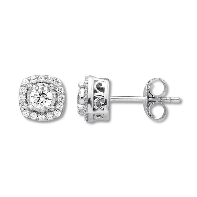 Diamond Halo Earrings 1/2 Carat tw 10K White Gold