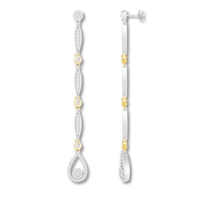 Diamond Drop Earrings 1/2 ct tw Sterling Silver & 10K Yellow Gold