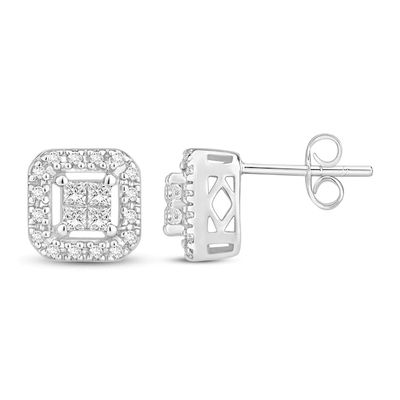 Diamond Stud Earrings 1/4 ct tw Round & Princess-cut 10K White Gold