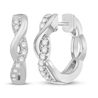 Kay Diamond Twist Hoop Earrings 1/5 ct tw Round-cut Sterling Silver