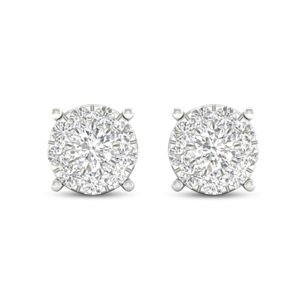 Diamond Halo Stud Earrings 1/ ct tw Round-Cut 10K White Gold