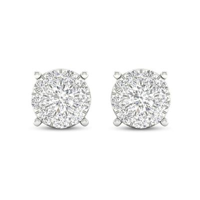 Diamond Halo Stud Earrings 1/2 ct tw Round-Cut 10K White Gold