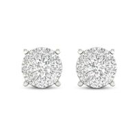 Diamond Halo Stud Earrings 1/ ct tw Round-Cut 10K White Gold