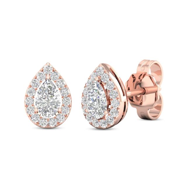 Diamond Pear Earrings 1/3 ct tw Pear & Round-Cut 10K Rose Gold