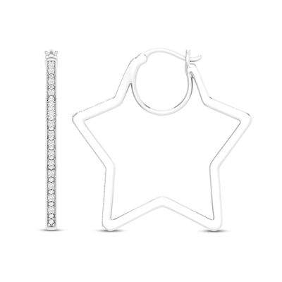 Kay Diamond Star Hoop Earrings 1/10 ct tw Round-Cut Sterling Silver