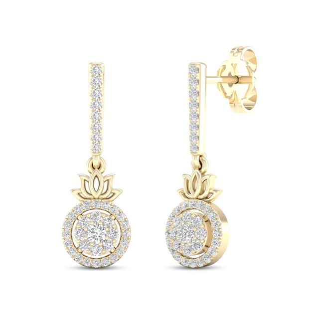 Kay By Women For Women Diamond Lotus Drop Earrings 1/3 ct tw Round-cut 10K Yellow Gold
