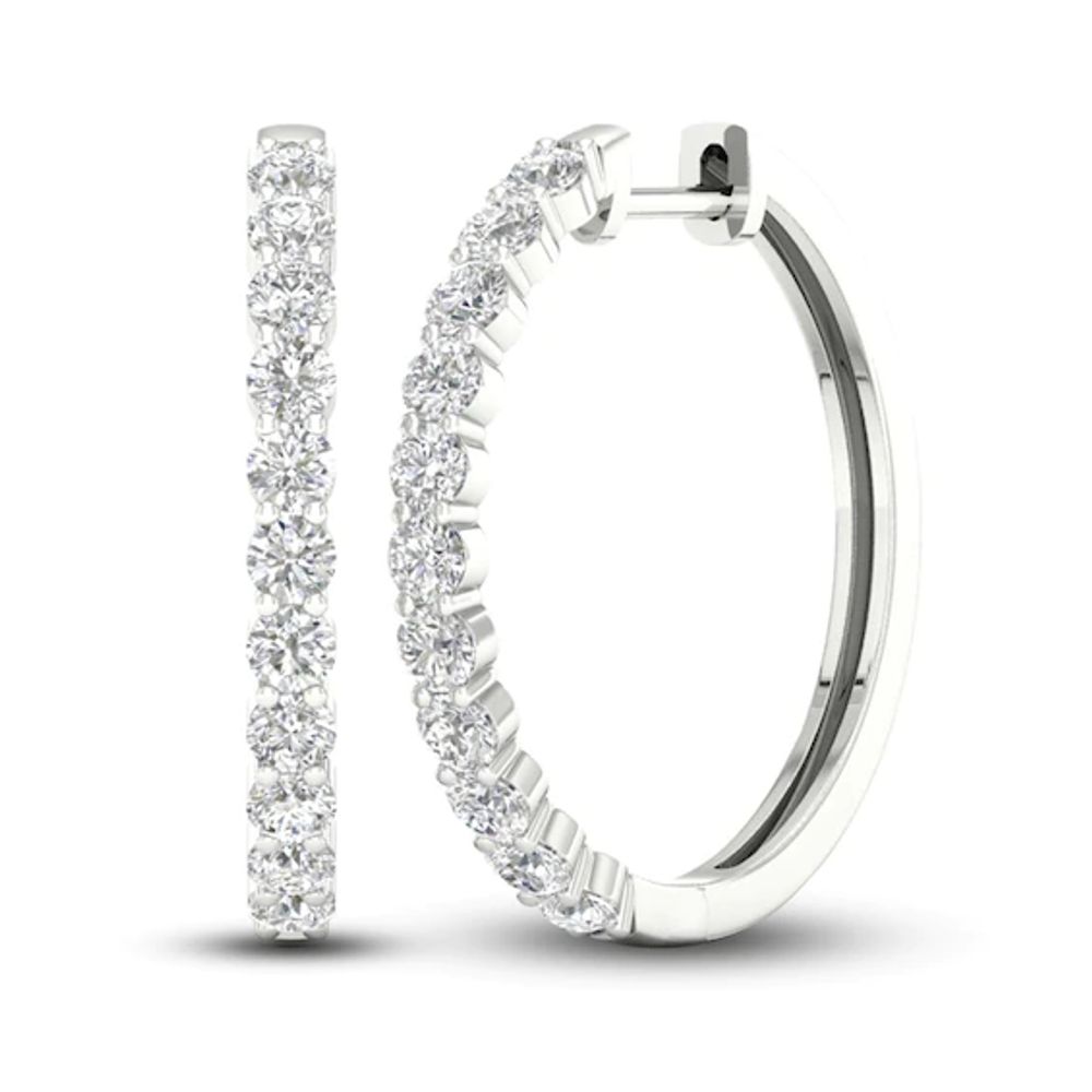 Diamond Hoop Earrings 1-1/2 ct tw Round-cut 14K Yellow Gold