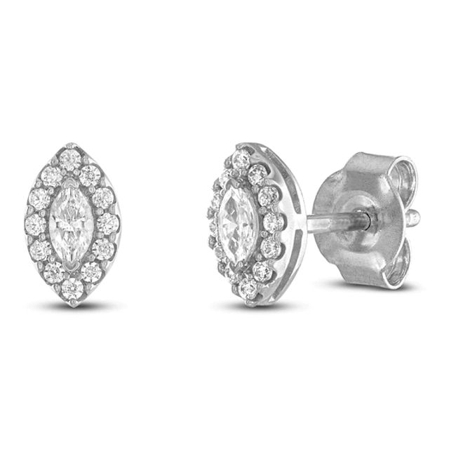 Diamond Stud Earrings 1/4 ct tw Marquise & Round-Cut 10K White Gold