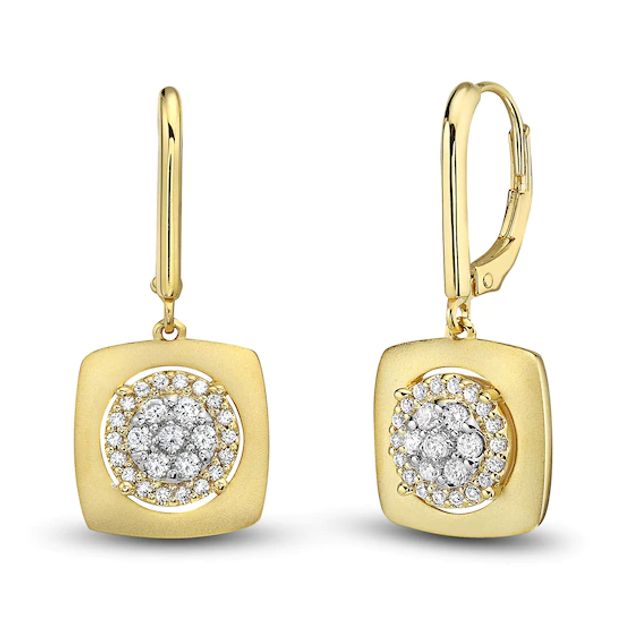 Diamond Square Dangle Earrings 1/2 ct tw Round-cut 10K Yellow Gold