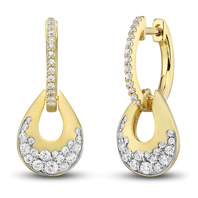 Kay Diamond Pear Hoop Dangle Earrings 3/4 ct tw Round-cut 10K Yellow Gold