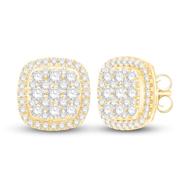 Diamond Cushion Earrings 1 ct tw Round-cut 10K Yellow Gold