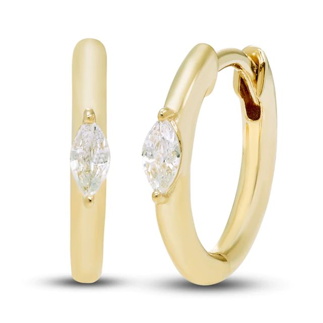 Diamond Huggie Hoop Earrings 1/5 ct tw Marquise-cut 10K Yellow Gold