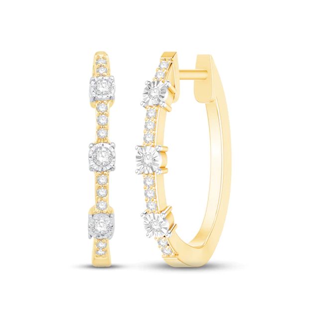 Diamond Vintage Hoop Earrings 1/5 ct tw Round-cut 10K Two-Tone Gold