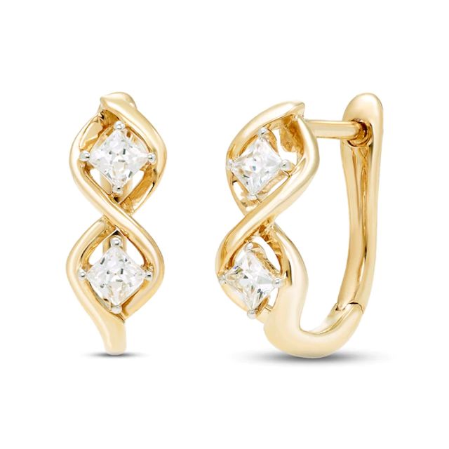 Diamond Huggie Hoop Earrings 1/4 ct tw Princess-cut 10K Yellow Gold