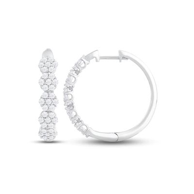Diamond Flower Hoop Earrings 1 ct tw Round-cut 10K White Gold