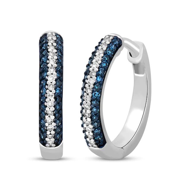 Blue & White Diamond Pave Hoop Earrings 1/5 ct tw Round-cut Sterling Silver