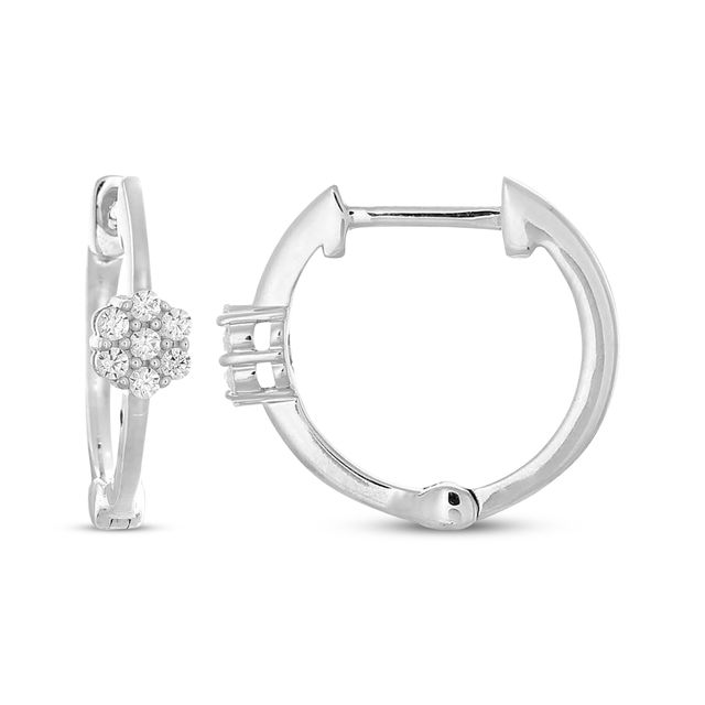 Diamond Flower Hoop Earrings 1/10 ct tw 10K White Gold