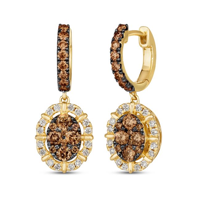 Le Vian Chocolate Diamonds Hoop Drop Earrings 1-1/6 ct tw 14K Honey Gold