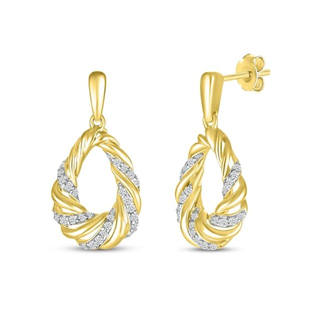 Round-Cut Diamond Teardrop Earrings 1/5 ct tw 10K Yellow Gold