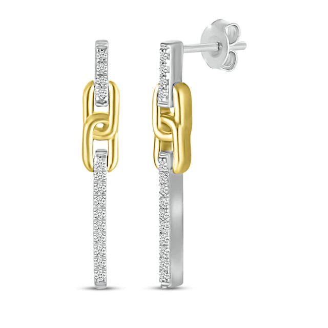 Round-Cut Diamond Bar & Link Drop Earrings 1/6 ct tw Sterling Silver & 10K Yellow Gold