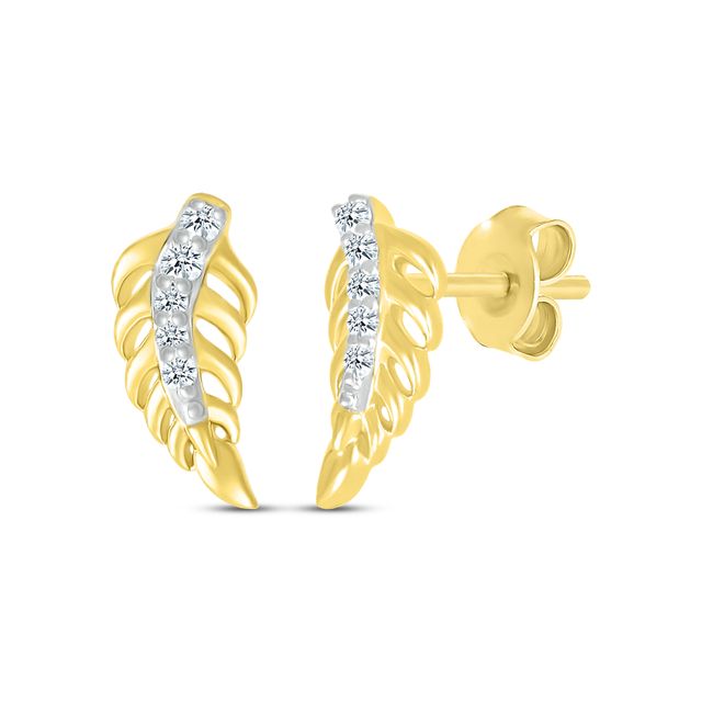 Round-Cut Diamond Curved Leaf Earrings 1/15 ct tw 10K Yellow Gold