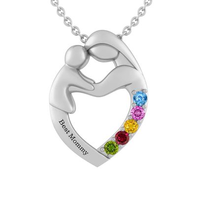 Family Birthstone Mother and Child Necklace (1-5 Stones and 1 Line)