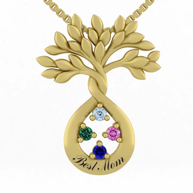 Color Stone Family Tree Necklace