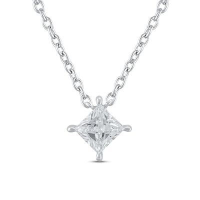 Lab-Created Diamonds by KAY Princess-Cut Solitaire Necklace 1/2 ct tw 14K White Gold 19" (F/SI2)