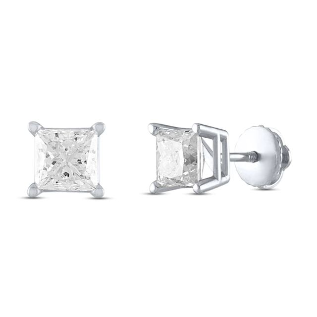 Diamond Solitaire Stud Earrings 3/4 ct tw Princess-cut 14K White Gold (I/I1)