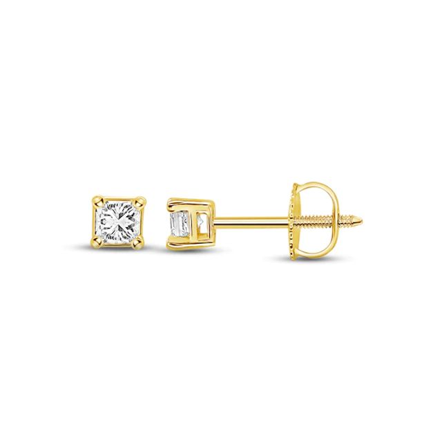 Diamond Solitaire Stud Earrings /3 ct tw Princess-cut 14K Yellow Gold (I/I1